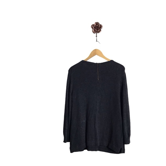 J Crew Large Gray Navy Wool Blend Jeweled-starburst‎ Sparkle Sweater Holiday - Picture 2 of 10